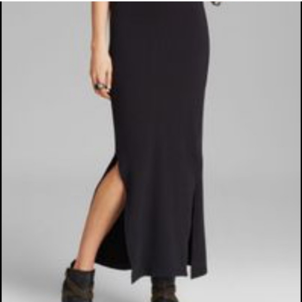 Free People Spellbound Side Slit Maxi Skirt High Waisted Midi Black/Gray XS
